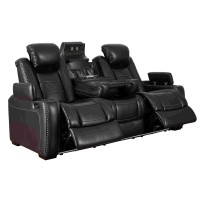 Power Recliner Sofa with Adjustable Headrest and LED Lighting, Black