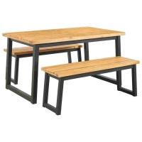 3 Piece Dining Table Set with Metal Sled Base, Black and Brown