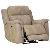 Power Recliner with Flared Padded Arms and Adjustable Head, Beige