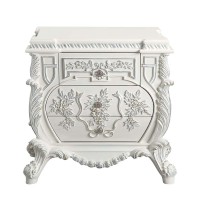 Nightstand with Ornate Floral Accent and 3 Drawers, Antique White