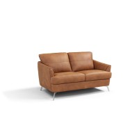 Loveseat with Leatherette and Sleek Angled Metal Legs, Brown