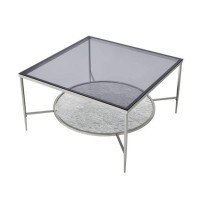 Coffee Table with Textured Round Shelf, Silver