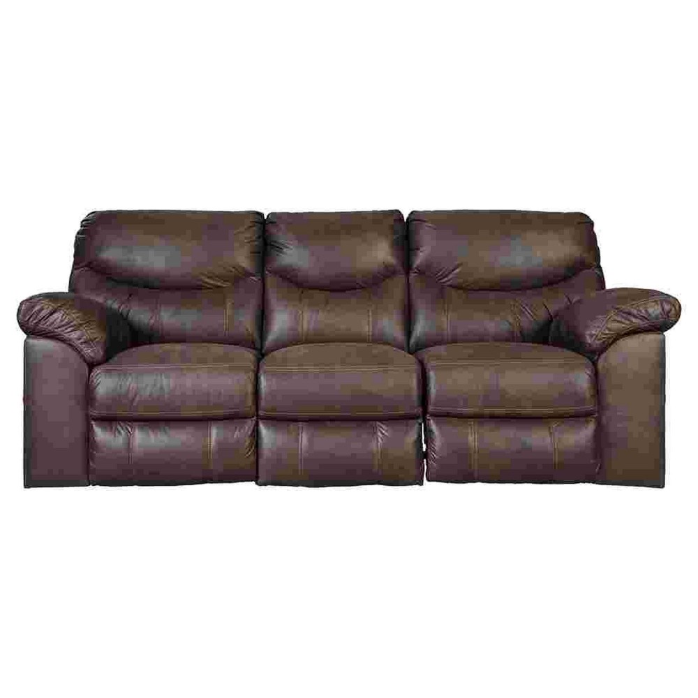 Manual Reclining Sofa with Fabric Upholstery and Pull Tab, Brown