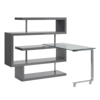 Writing Desk with 4 Swivel Etagere Shelf and Casters, Gray