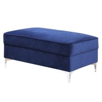 Ottoman with Cushioned Seat and Angled Metal Feet, Blue
