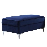 Ottoman with Cushioned Seat and Angled Metal Feet, Blue