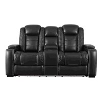 Power Recliner Loveseat with Console and Adjustable Head, Black