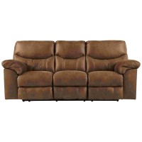 Manual Reclining Sofa with Fabric Upholstery and Pull Tab, Brown
