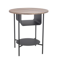 Round Accent Table with Curved Metal Shelf, Brown