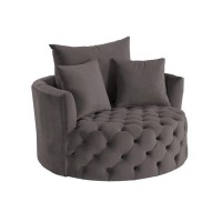 Swivel Accent Chair with Curved Design and Button Tufting, Dark Gray