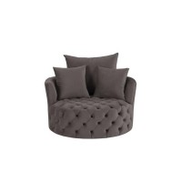 Swivel Accent Chair with Curved Design and Button Tufting, Dark Gray