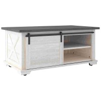 Rectangle Cocktail Table with Barn Sliding Door, White