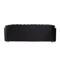 Sofa with Button Tufting and Metal Trim, Black and Chrome