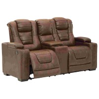 Power Recliner Loveseat with Console and Adjustable Storage Headrest, Brown