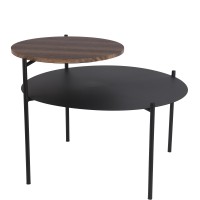 2 Tier Accent Table with Round Metal Top, Brown