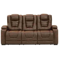 Power Recliner Sofa with Faux Leather and Adjustable Storage Headrest,Brown