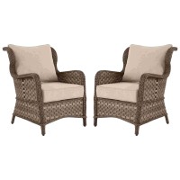 Lounge Chair With Woven Wicker And Zipper Cushions, Set Of 2, Brown