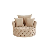 Swivel Accent Chair with Curved Design and Button Tufting, Beige