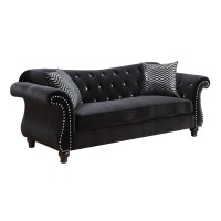 Sofa with Flared Design Arms and Button Tufting, Black