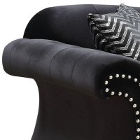Sofa with Flared Design Arms and Button Tufting, Black