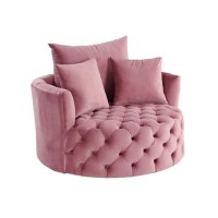 Swivel Accent Chair with Curved Design and Button Tufting, Pink