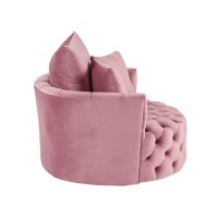 Swivel Accent Chair with Curved Design and Button Tufting, Pink