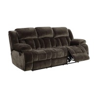 Glider Recliner Sofa with Fabric Upholstery and Cup Holders, Brown