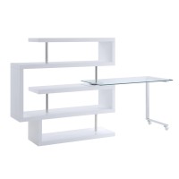 Writing Desk with 4 Swivel Etagere Shelf and Casters, White