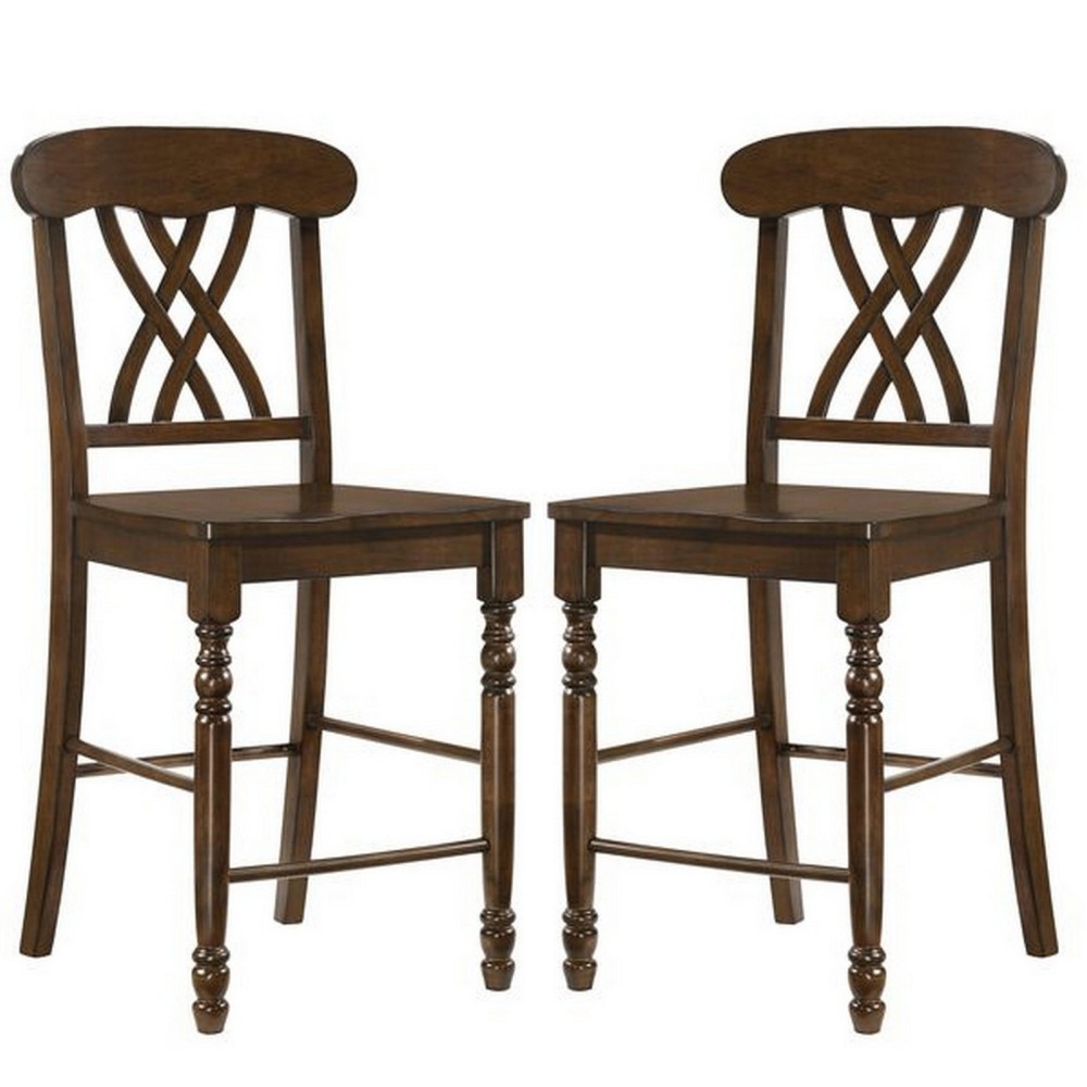 Counter Height Chair with Overlapping X Back, Set of 2, Brown