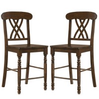 Counter Height Chair with Overlapping X Back, Set of 2, Brown