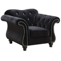 Chair with Flared Design Arms and Button Tufting, Black