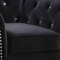 Chair with Flared Design Arms and Button Tufting, Black