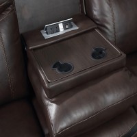 Glider Recliner Loveseat with Leatherette and Flared Padded Arms, Brown