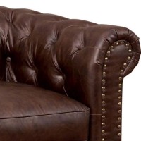 Loveseat with Button Tufted Backrest and Rolled Design Arms, Brown