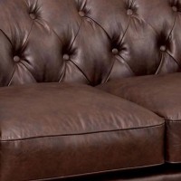 Loveseat with Button Tufted Backrest and Rolled Design Arms, Brown