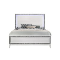 Eastern King Bed with LED Headboard and Shimmering Trim, White