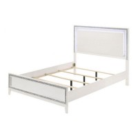 Eastern King Bed with LED Headboard and Shimmering Trim, White