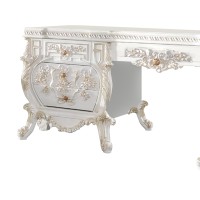 Vanity Desk with Gold Trim Accent, Antique White