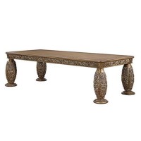 Dining Table with Sculpture Like Design, Brown and Gold