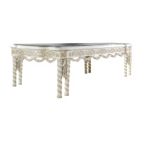 Dining Table with Gold Trim Accent, Antique White