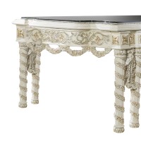 Dining Table with Gold Trim Accent, Antique White