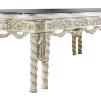 Dining Table with Gold Trim Accent, Antique White