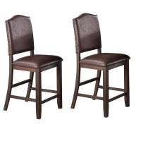 Counter Height Chair with Leatherette Seat and Rivets, Set of 2, Brown