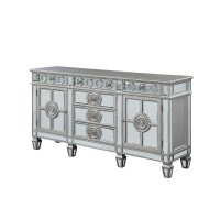 Server with 6 Mirrored Drawers and 2 Single Doors, Silver