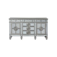 Server with 6 Mirrored Drawers and 2 Single Doors, Silver