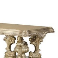 Dining Table with Hollow Carving, Gold Finish