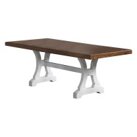 Dining Table with Trestle Base and Extension Leaf, Black and Brown