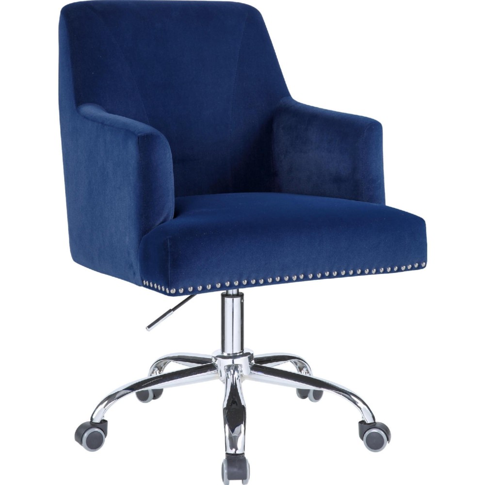 Swivel Office Chair with Sleek Track Arms and Nailhead Trim,Blue and Chrome