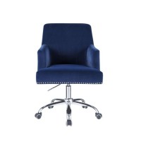 Swivel Office Chair with Sleek Track Arms and Nailhead Trim,Blue and Chrome