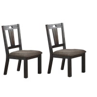 Side Chair with Padded Seat and Fiddle Back, Set of 2, Dark Brown